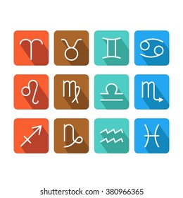  Zodiac signs icons on color background for horoscopes, predictions