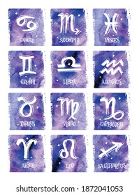 Zodiac signs icons. Ritual astrology and horoscope symbols. Pictogram elements constellation