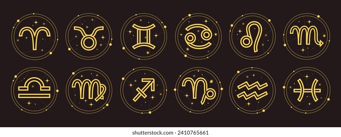 Zodiac signs icons set. Astrological horoscope icons. Zodiac constellations. Vector signs 
 