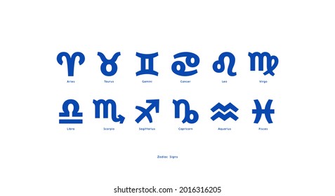 Zodiac signs icons set. Isolated vector illustration on white background