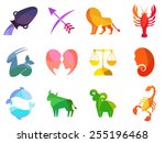 Zodiac signs icons. Set of mosaic red, orange, yellow, purple, violet, pink, blue, green, strawberry ice, brown illustrations for design.