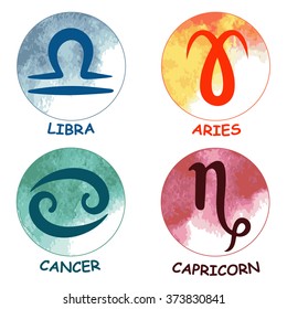 Zodiac signs. Zodiac icons. Set of round zodiac icons. Vector illustration. 