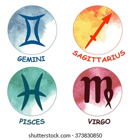 Zodiac signs. Zodiac icons. Set of round zodiac icons. Vector illustration. 