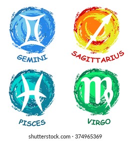 Zodiac signs. Zodiac icons. Set of round zodiac icons. Vector illustration.