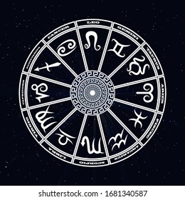 Zodiac signs inside the circle of the horoscope - the concept of astrology and horoscopes. Vector illustration.