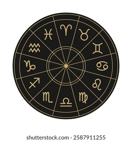 Zodiac signs inside of horoscope circle. Isolated horoscope zodiac symbols : Aries, Taurus, Gemini, Cancer, Leo, Virgo, Libra, Scorpio, Sagittarius, Capricorn, Aquarius, and Pisces. 