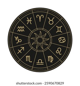 Zodiac signs inside of horoscope circle. Isolated horoscope zodiac symbols : Aries, Taurus, Gemini, Cancer, Leo, Virgo, Libra, Scorpio, Sagittarius, Capricorn, Aquarius, and Pisces. 