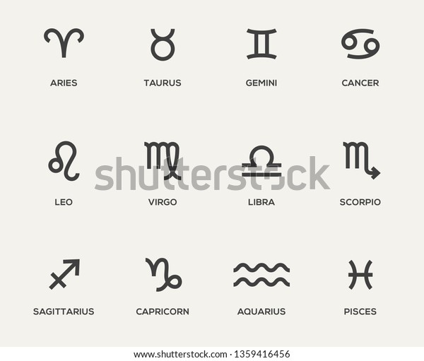 Zodiac signs with latin names vector\
illustrations set. Star symbols for astrological calendar,\
horoscope. Libra, Capricorn, Taurus isolated linear icons. Virgo,\
Sagittarius contour design\
element