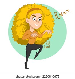 Zodiac signs leo. Isolate vector illustration. Character Girl on a white background. The girl sneaks, pretending to be a lioness. Hand drawn illustration.