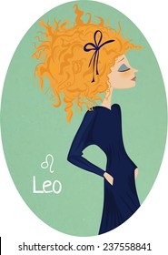 Zodiac signs Leo. Vector illustration of the girl.