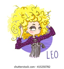 Zodiac signs Leo. Vector illustration of the girl.