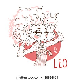 Zodiac signs Leo. Vector illustration of the girl.