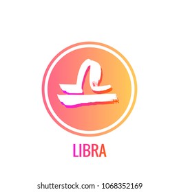 Zodiac signs Libra. Horoscope symbols in a round bright frame. with inscriptions Vector illustration isolated on white background.