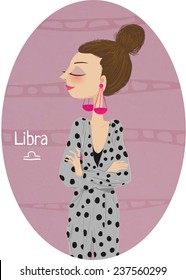 Zodiac signs Libra. Vector illustration of the girl.