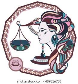 Zodiac signs Libra. Vector illustration of the girl.