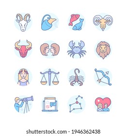 Zodiac signs - line design style icons set of twelve astrological symbols. Aries, taurus, gemini, cancer, leo, virgo, libra, scorpio, sagittarius, capricorn, aquarius, pisces images. Horoscope theme