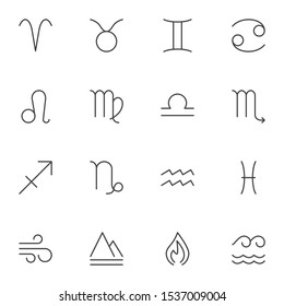 Zodiac signs line icons set. Astrology linear style symbols collection, outline signs pack. vector graphics. Set includes icons as Aries, Taurus, Gemini, Cancer, Leo, Virgo, Libra, Scorpio, Capricorn