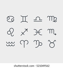 Zodiac Signs Minimalistic Flat Line Outline Stroke Icon Pictogram Symbol Set Collection
