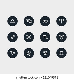 Zodiac Signs Minimalistic Flat Line Circle Solid Stroke Icon Pictogram Symbol Set Collection