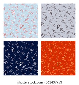 Zodiac signs with natural elements isolated on dark background. Polygonal design elements for flyers or greeting cards and etc.