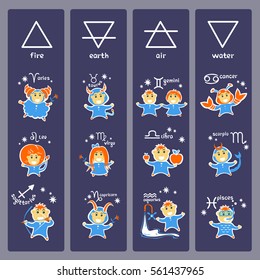 Zodiac signs with natural elements isolated on dark background. Polygonal design elements for flyers or greeting cards and etc.