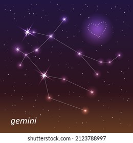 Zodiac signs in the night sky. Western zodiac horoscope. The constellation gemini.