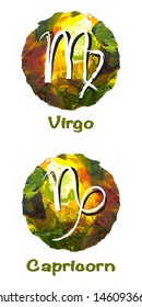 Zodiac signs of the  on a colorful background in accordance with the four elements. Background - oil paints.