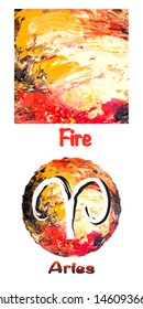 Zodiac signs of the  on a colorful background in accordance with the four elements. Background - oil paints.