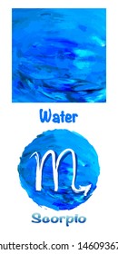 Zodiac signs of the  on a colorful background in accordance with the four elements. Background - oil paints.