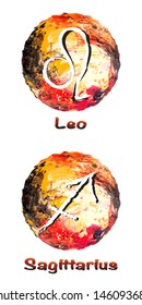 Zodiac signs of the  on a colorful background in accordance with the four elements. Background - oil paints.