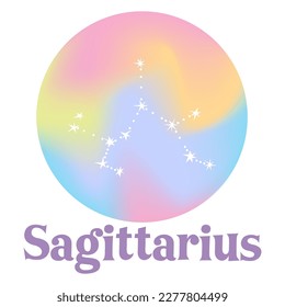 zodiac signs on a holographic gradient background. Astrological horoscope. Constellation  Sagittarius. Stock vector illustration