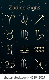 Zodiac signs on the night sky. In the background there are stars