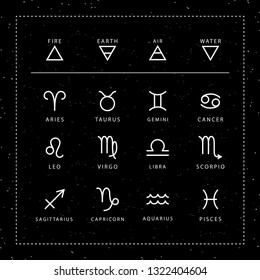 Zodiac signs outline style vector set isolated on space black background.