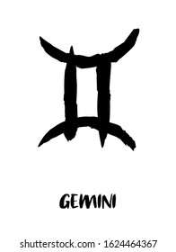 Zodiac signs painted with a black brush, Chinese brush painting. Calligraphy. Vector illustration. Good for home decorating or printing for various requirements. Gemini.