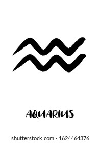 Zodiac signs painted with a black brush, Chinese brush painting. Calligraphy. Vector illustration. Good for home decorating or printing for various requirements. Aquarius.