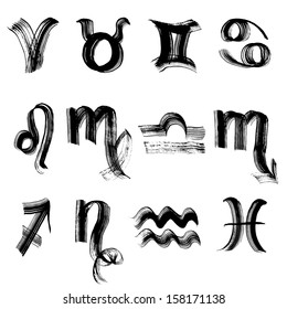 Zodiac signs painted with a brush