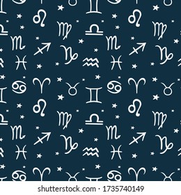 Zodiac signs. Pattern with zodiac signs. vector doodle style design. Freehand drawing.