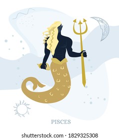 Zodiac signs Pisces. Vector illustration of the zodiac symbol. Vector illustration in flat style