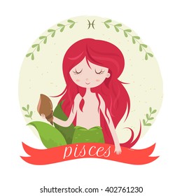 Zodiac signs Pisces. Vector illustration of the girl.