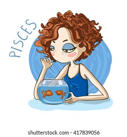 Zodiac Signs Pisces. Vector Illustration Of The Girl.