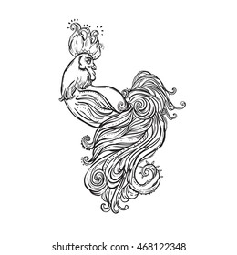 Zodiac Signs of Rooster. Chinese New year 2017 beautiful illustration ornament feather. Coloring book for adults. Cock vector