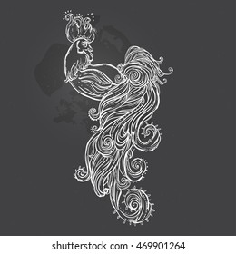 Zodiac Signs of Rooster. Chinese New year 2017 beautiful illustration ornament feather. Coloring book for adults. Cock vector