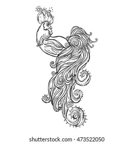 Zodiac Signs of Rooster. Chinese New year 2017 beautiful illustration ornament feather. Coloring book for adults. Cock vector