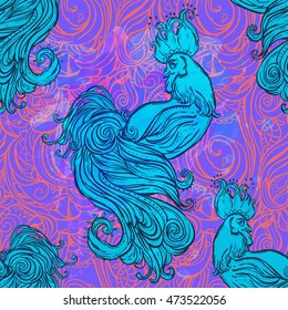 Zodiac Signs of Rooster. Chinese New year 2017 beautiful illustration ornament feather. Pattern for textile and dress. Cock vector