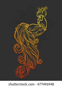 Zodiac Signs of Rooster. Chinese New year 2017 beautiful illustration ornament feather. Coloring book for adults. Cock vector