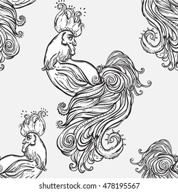 Zodiac Signs of Rooster. Chinese New year 2017 beautiful illustration ornament feather. Pattern for textile and dress. Cock vector