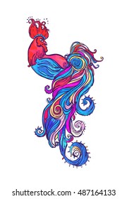 Zodiac Signs of Rooster. Chinese New year 2017 beautiful illustration ornament feather. Coloring book for adults. Cock vector