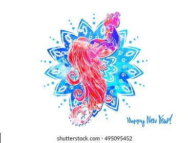 Zodiac Signs of Rooster. Chinese New year 2017 beautiful illustration ornament feather. Cock vector