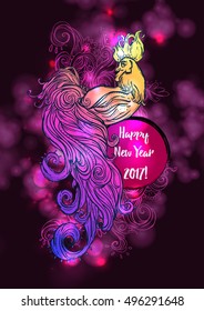 Zodiac Signs of Rooster. Chinese New year 2017 beautiful illustration ornament feather. Cock vector