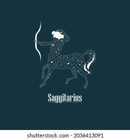 Zodiac signs. Saggitarius. Abstract Saggitarius design.Silhouette from the stars.Template for card, poster, banner, label.